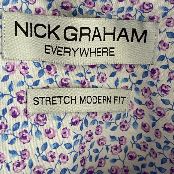 Nick Graham Men's Long Sleeve Purple Check Dress Shirt Size Large 16-16.5, 34-35 - Picture 2 of 7